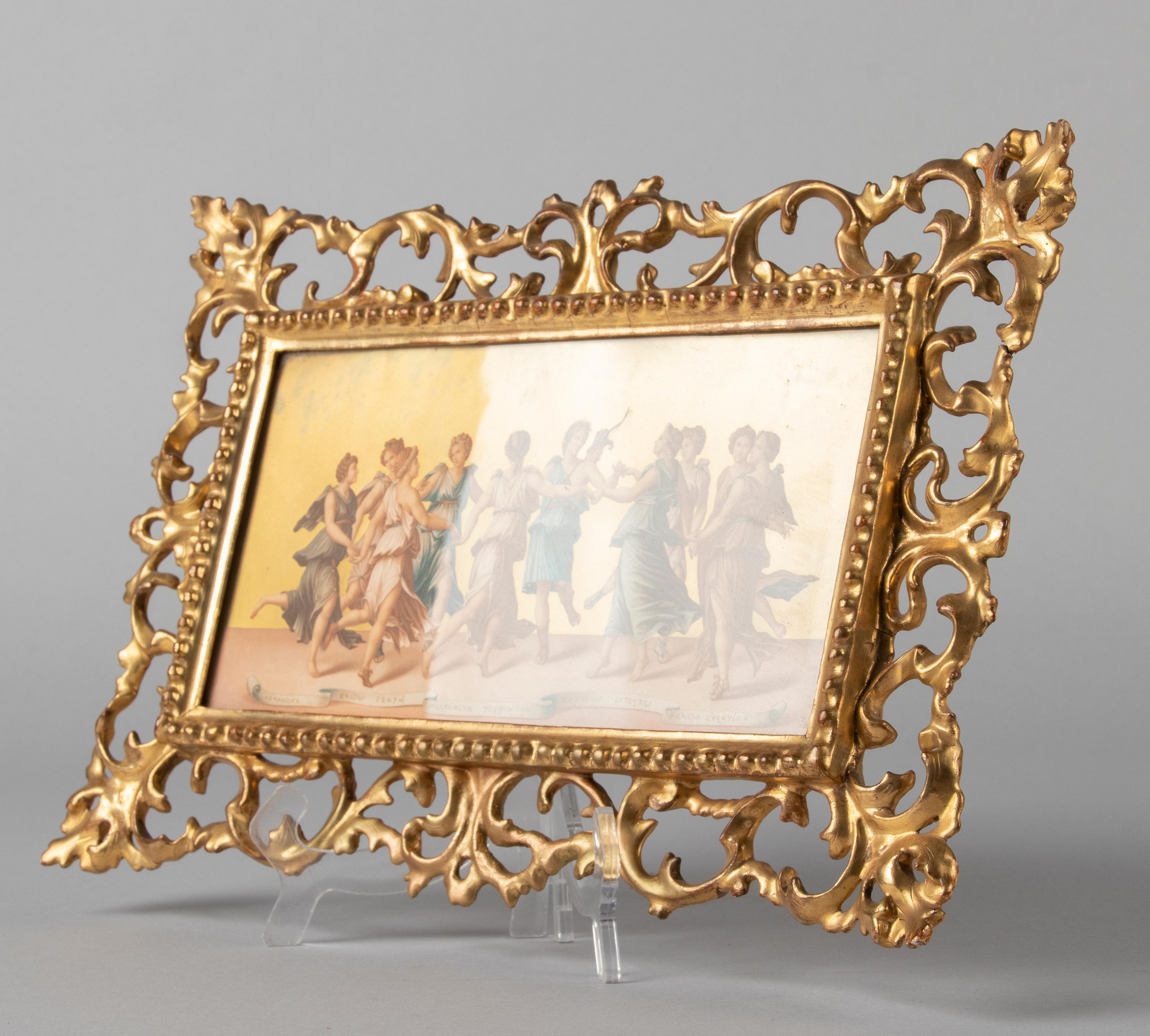 Gravure de Grâces grecques de la fin du XIXe siècle dans un cadre à feuilles d'or Bon état - En vente à Casteren, Noord-Brabant