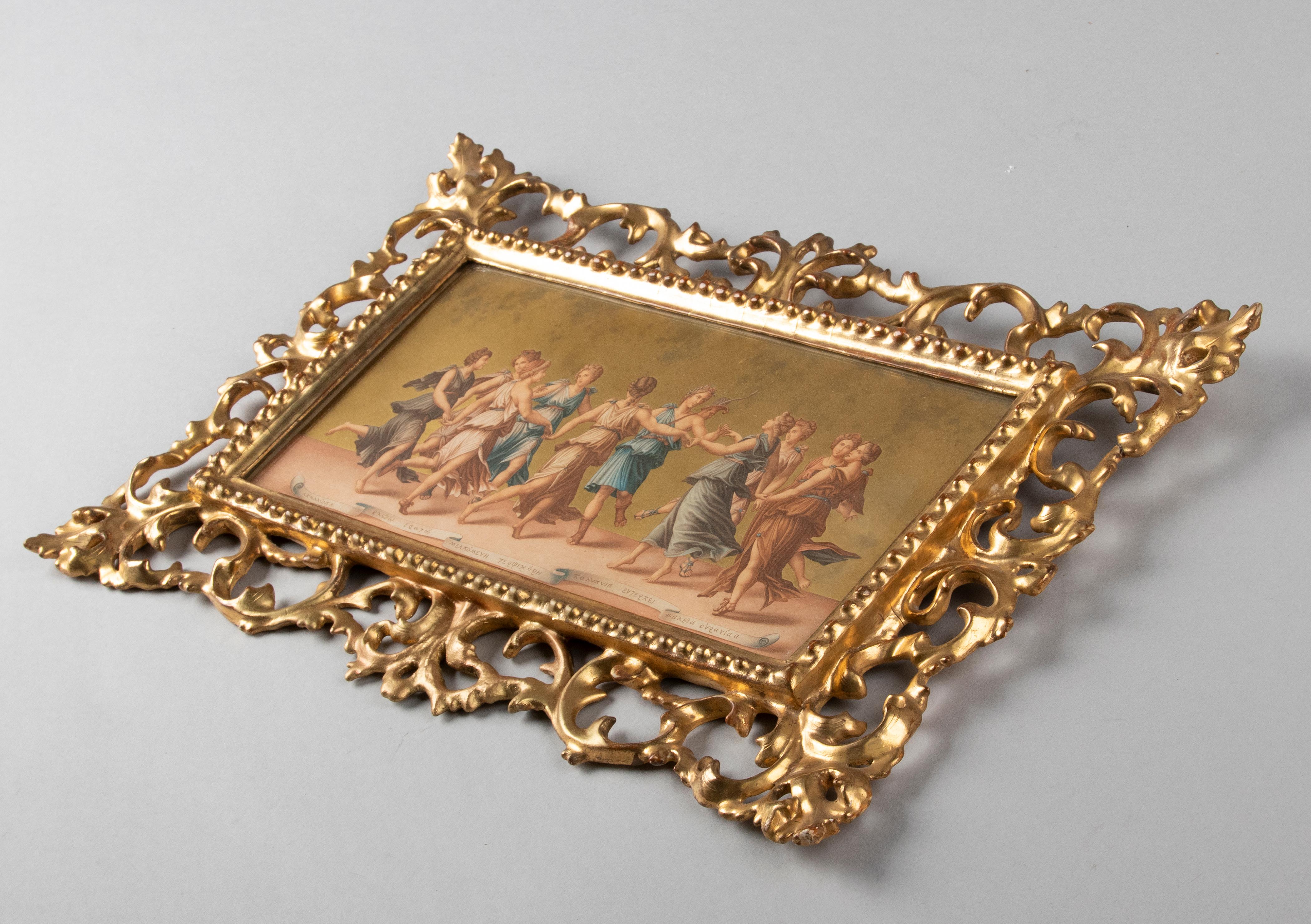 Gravure de Grâces grecques de la fin du XIXe siècle dans un cadre à feuilles d'or en vente 1