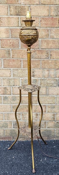 Late 19th Century Etched Brass Piano Floor Lamp