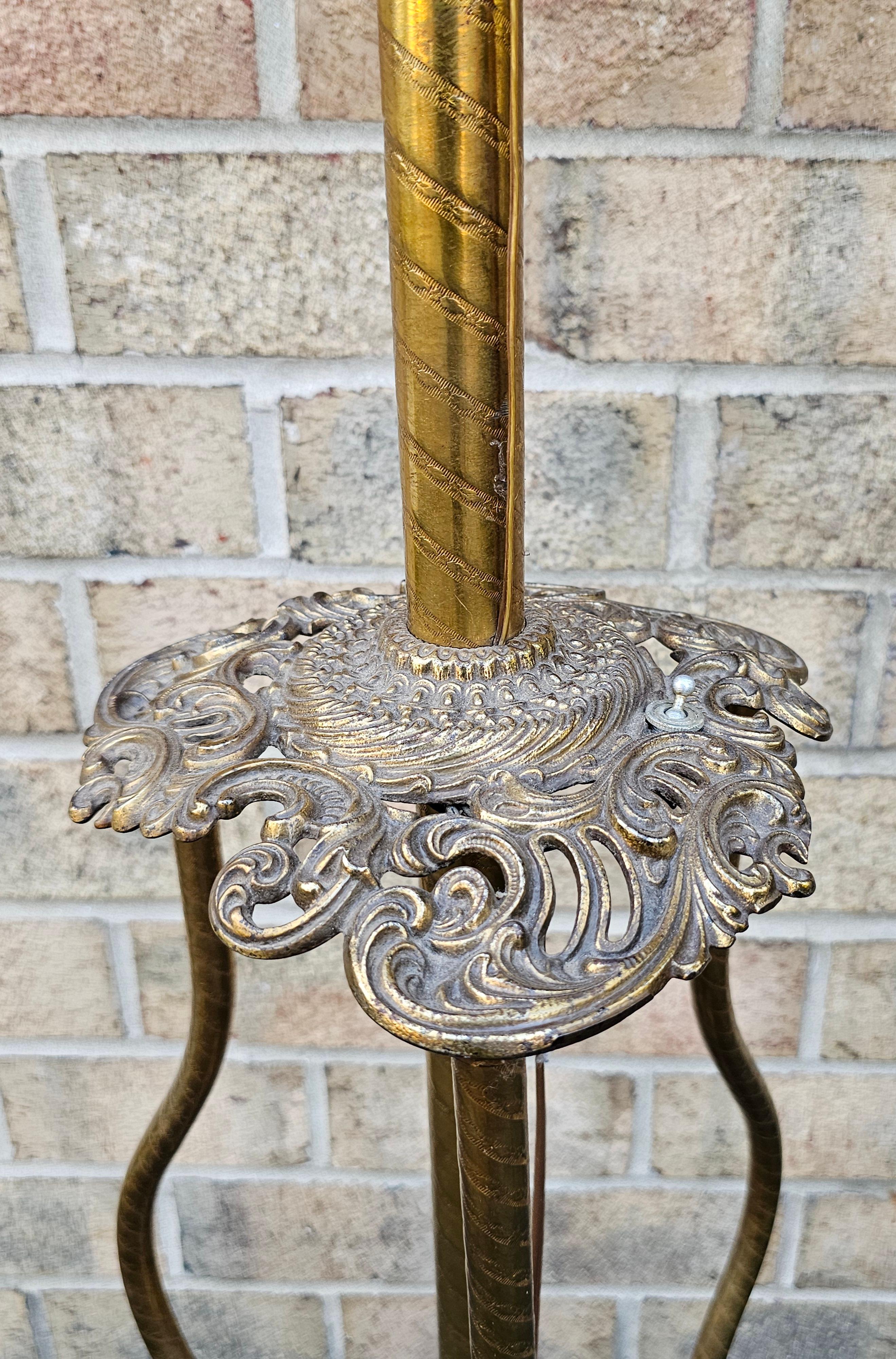 American Late 19th Century Etched Brass Piano Floor Lamp For Sale
