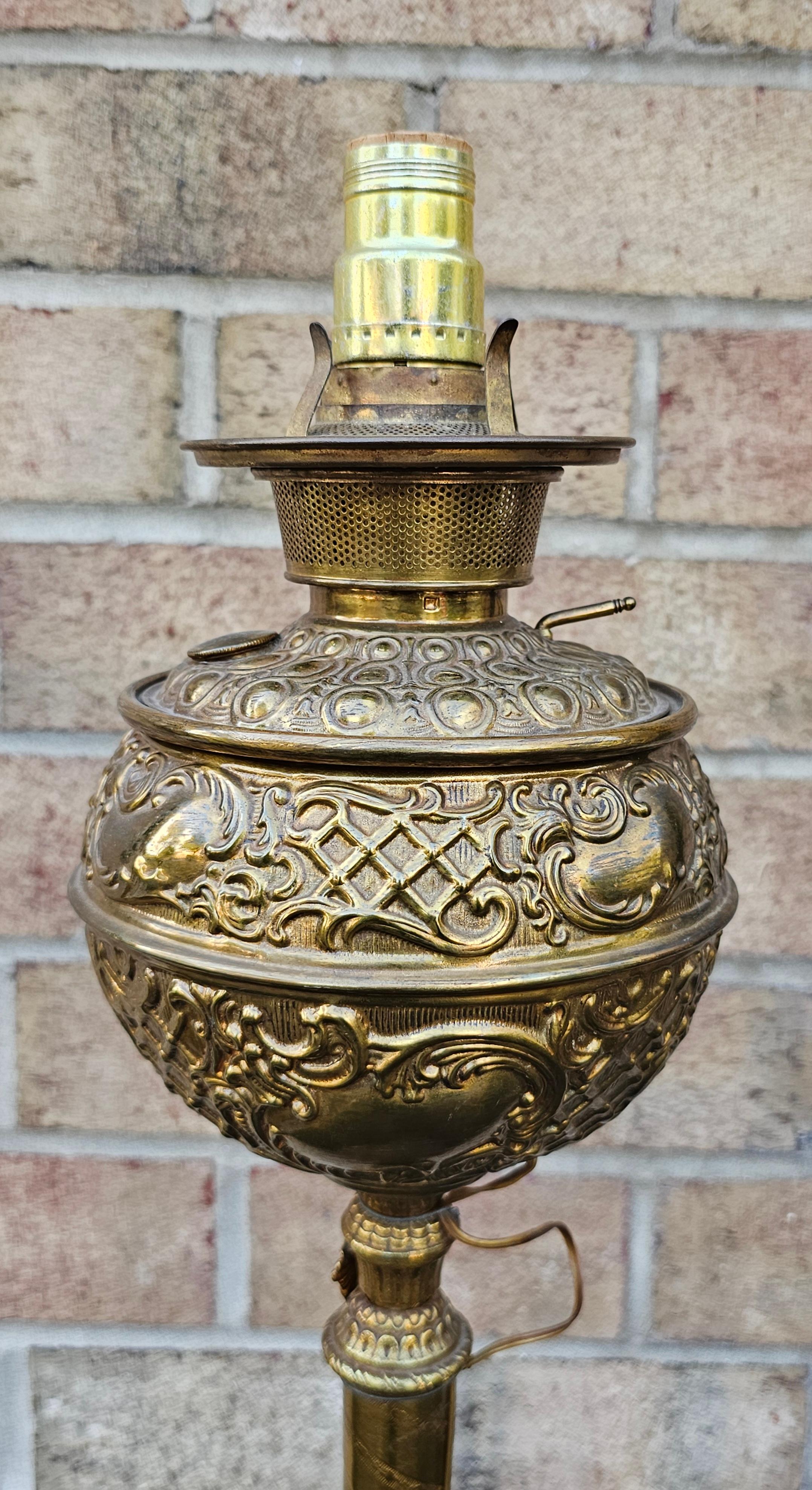 Metalwork Late 19th Century Etched Brass Piano Floor Lamp For Sale