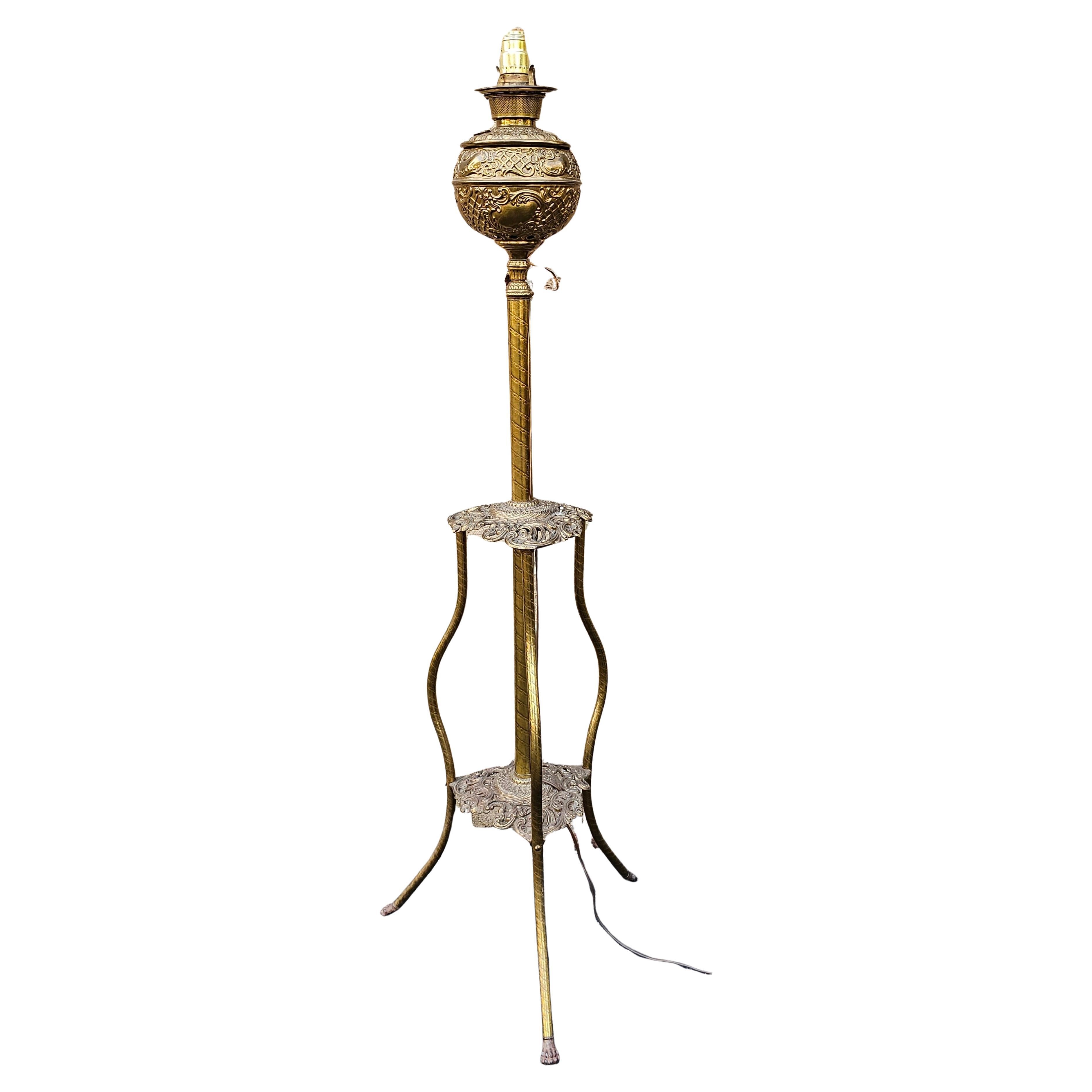 Late 19th Century Etched Brass Piano Floor Lamp For Sale