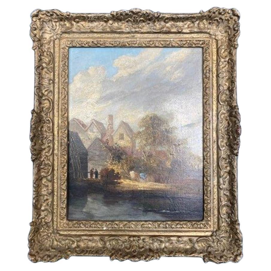 Peinture à l'huile sur panneau de paysage de style maître ancien européen de la fin du XIXe siècle