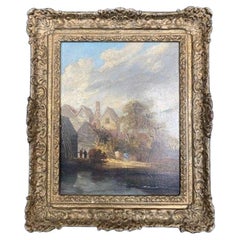 Antique Late 19th Century European Old Master Style Landscape Oil on Board Painting