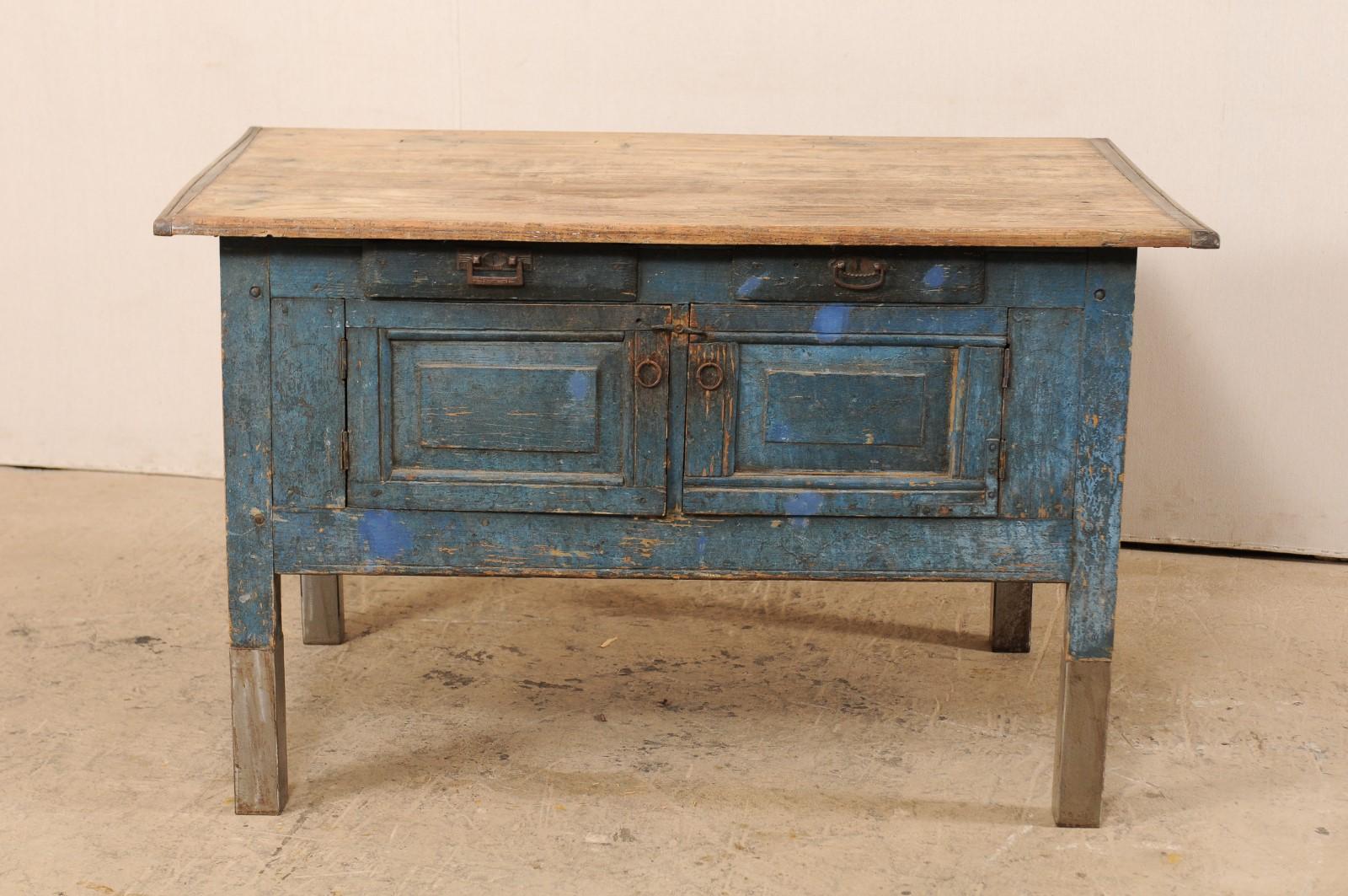 Primitive Late 19th Century European Table Top Cabinet with Great Storage For Sale