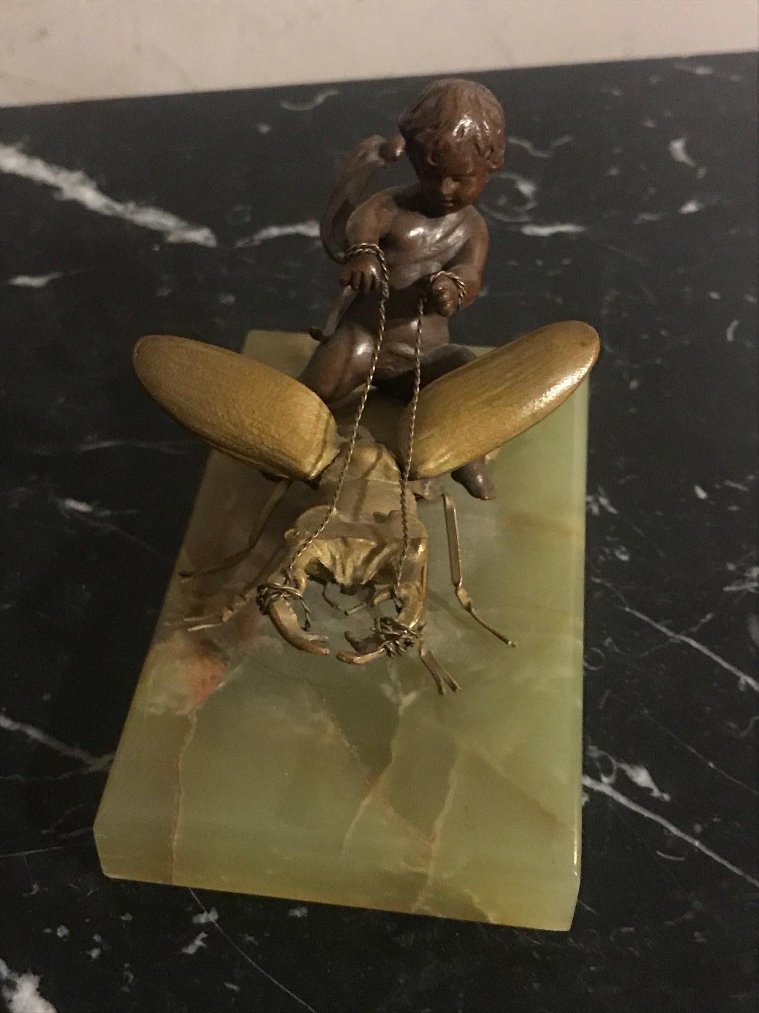 Late 19th Century Eutrope Bouret Style Bronze Child on a Beetle Statue 6