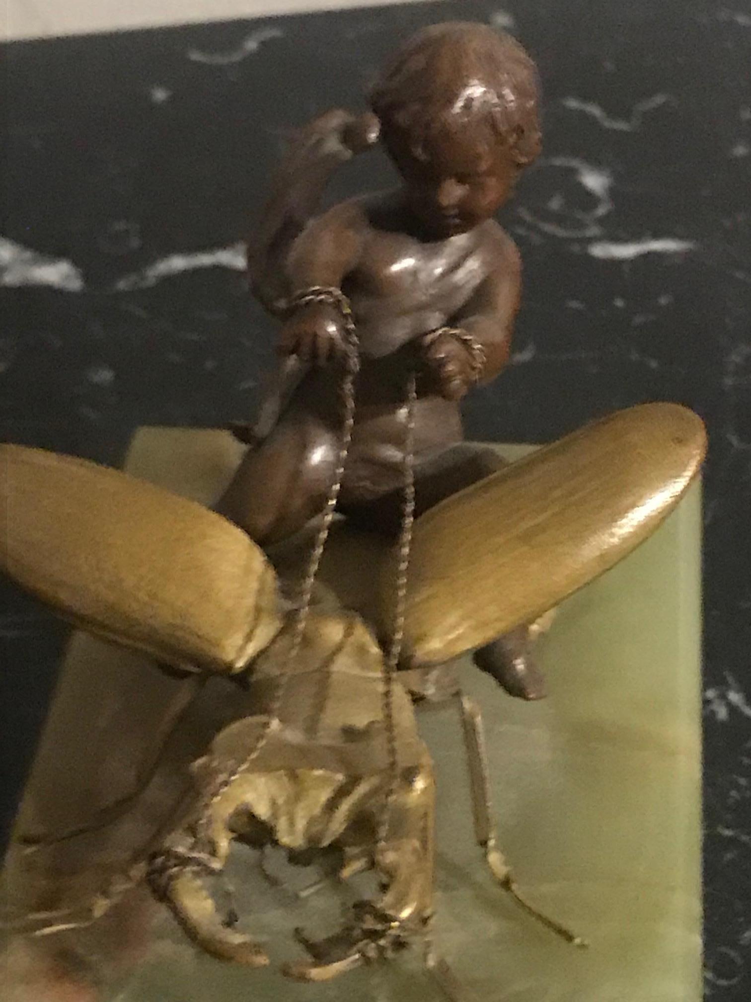 Late 19th Century Eutrope Bouret Style Bronze Child on a Beetle Statue For Sale 7