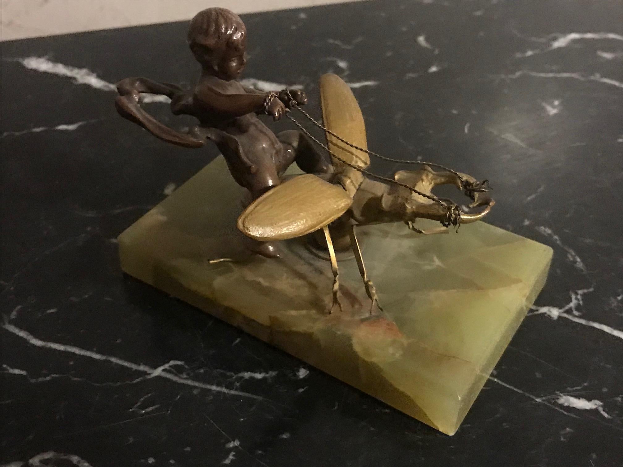 Late 19th Century Eutrope Bouret Style Bronze Child on a Beetle Statue For Sale 5