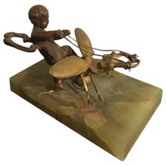 Late 19th Century Eutrope Bouret Style Bronze Child on a Beetle Statue