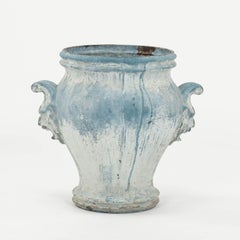 Late 19th Century Faded Blue-Color Enamel Cast Iron Urn
