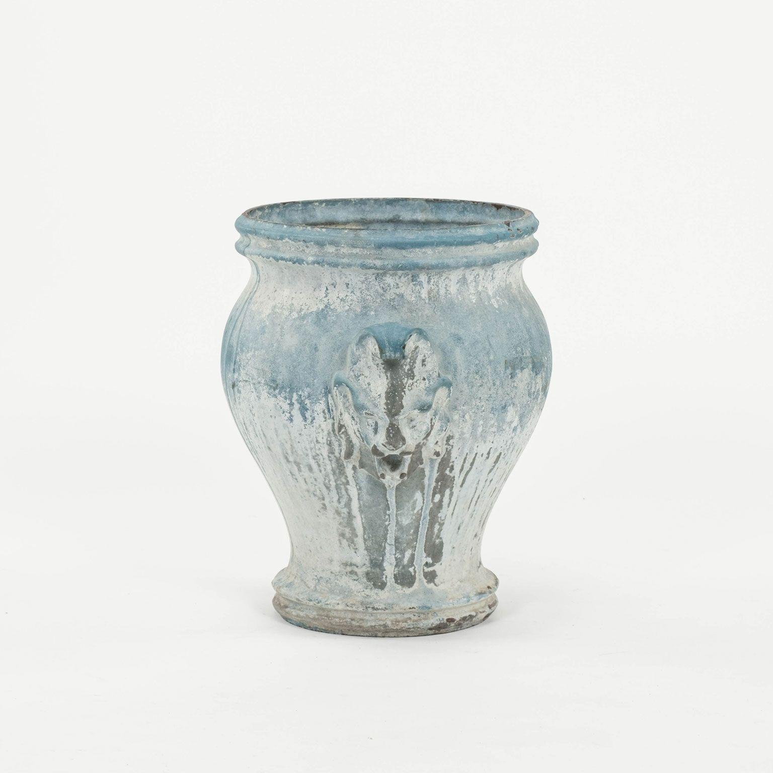 Late 19th Century Faded Blue-Color Enamel Cast Iron Urn For Sale 1