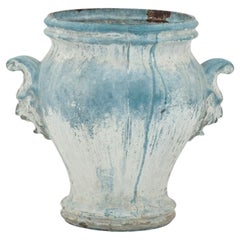 Late 19th Century Faded Blue-Color Enamel Cast Iron Urn
