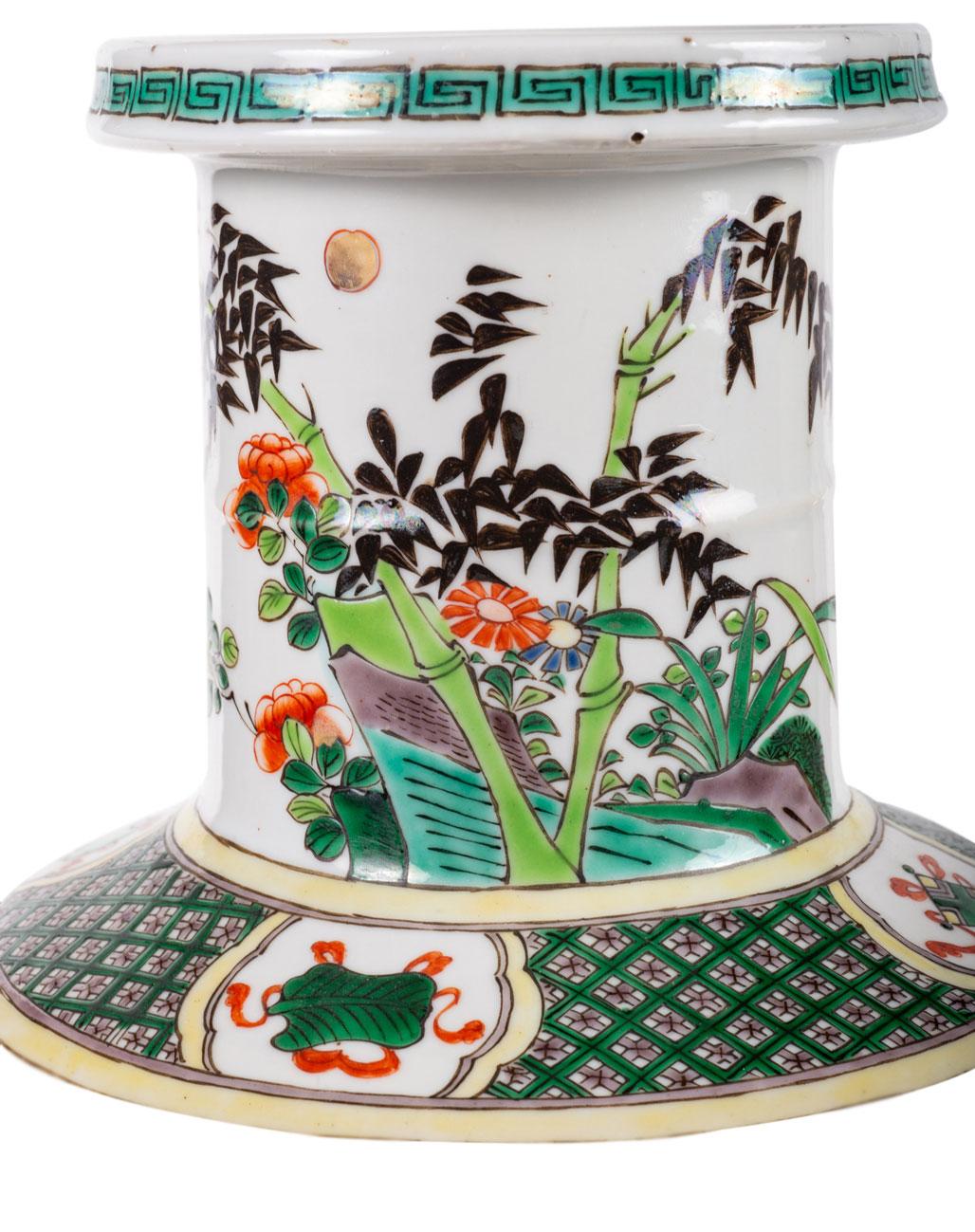 Hand-Painted Late 19th Century Famille Verte Kangxi Style Rouleau Vase