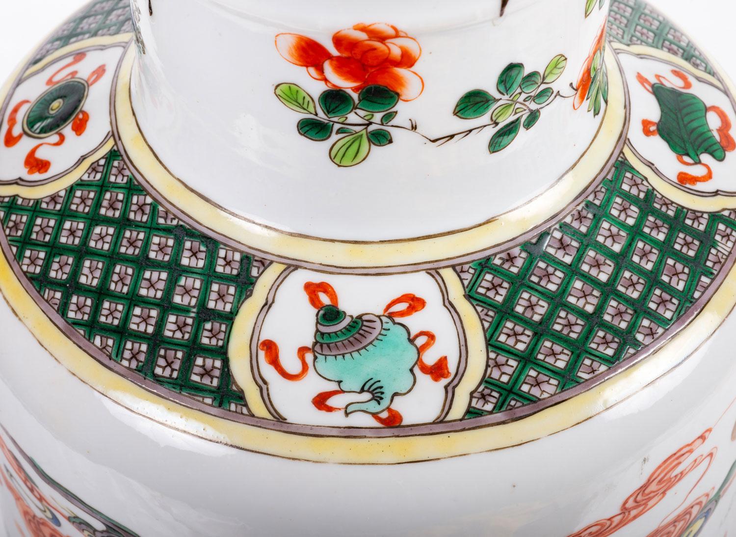 Late 19th Century Famille Verte Kangxi Style Rouleau Vase In Good Condition In Brighton, Sussex