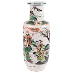 Late 19th Century Famille Verte Kangxi Style Rouleau Vase