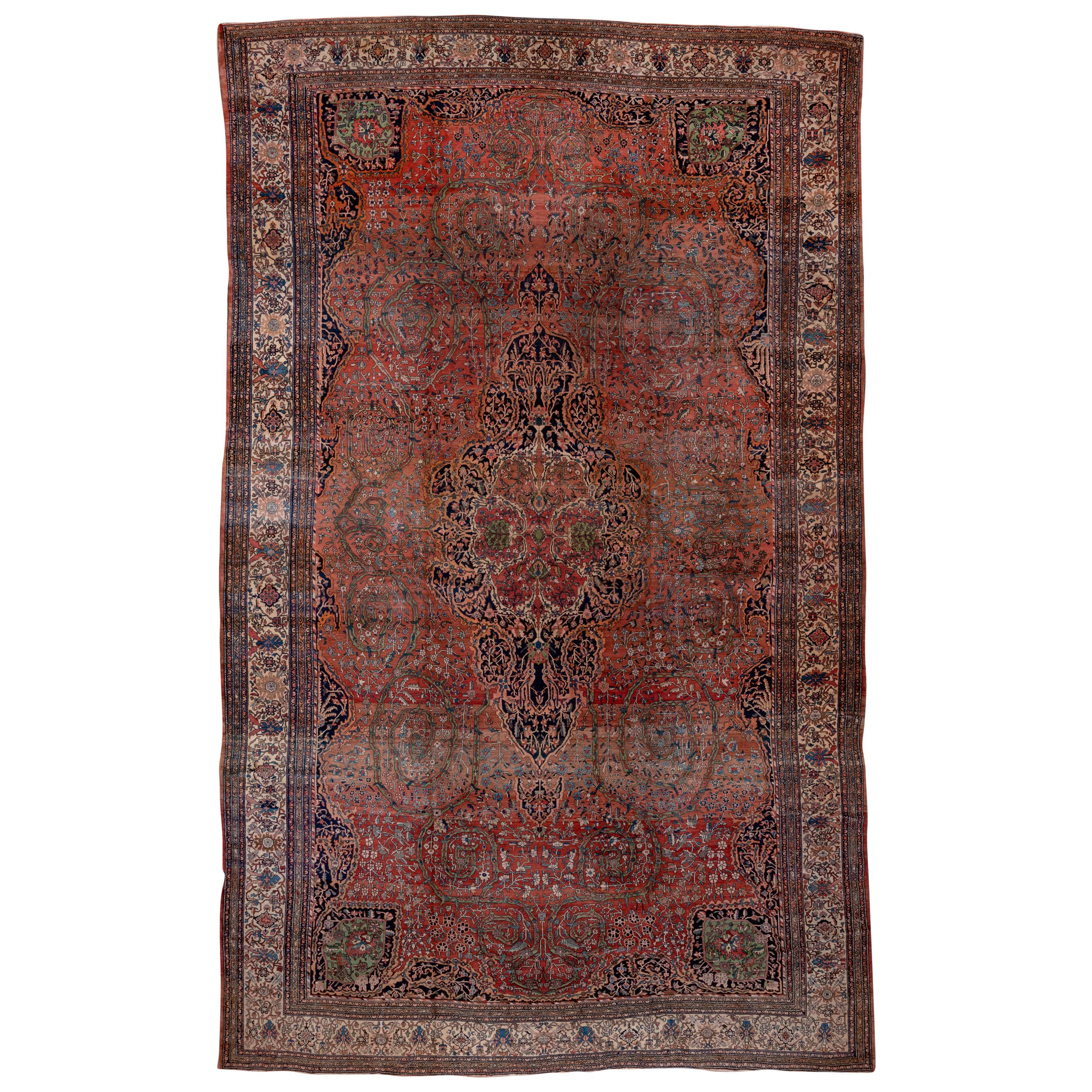 Late 19th Century Farahan Sarouk Mansion Carpet, Rust Field, Center Medallion For Sale