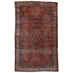 Antique Late 19th Century Farahan Sarouk Mansion Carpet, Rust Field, Center Medallion