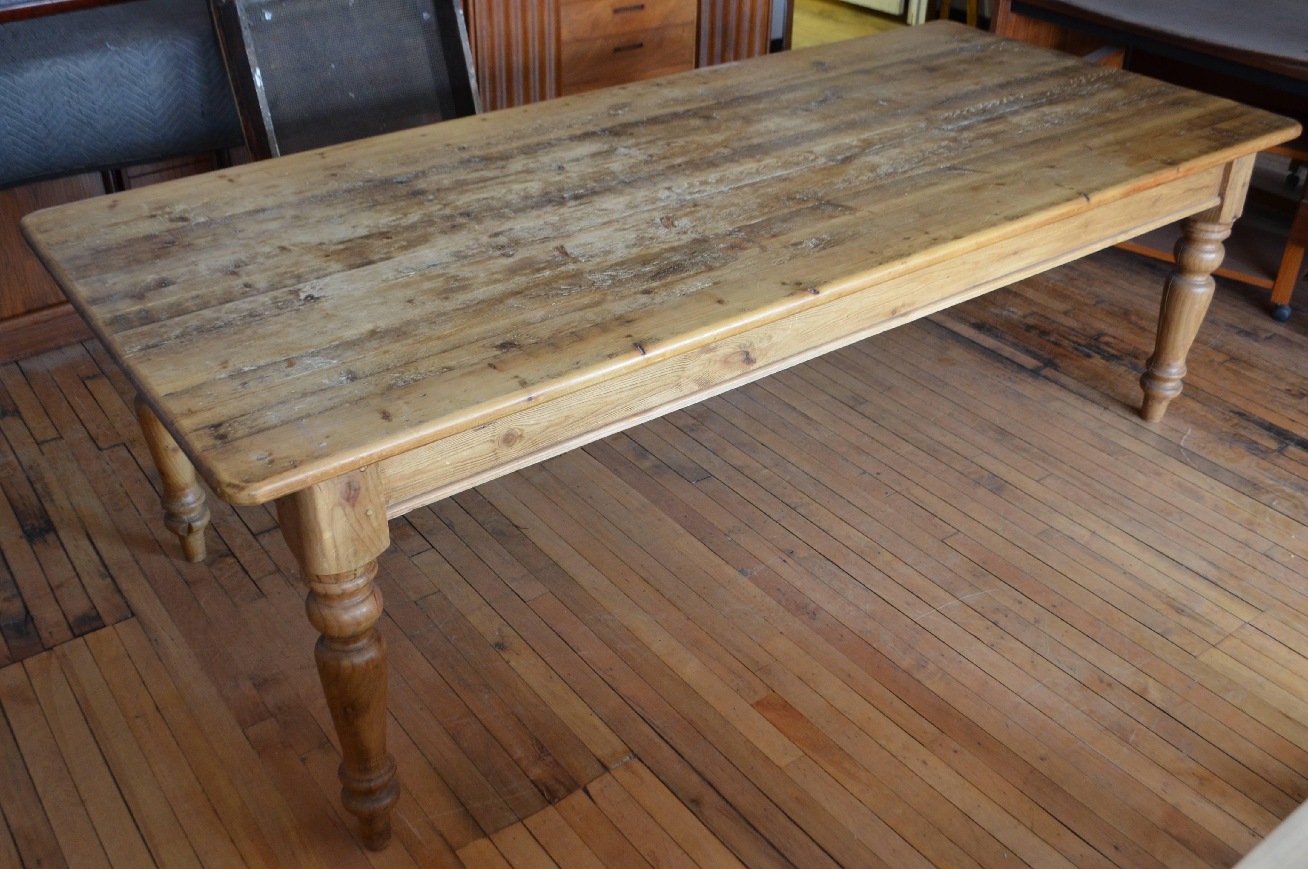 Agra Late 19th Century Farm Table from Pine with Balustrade Legs