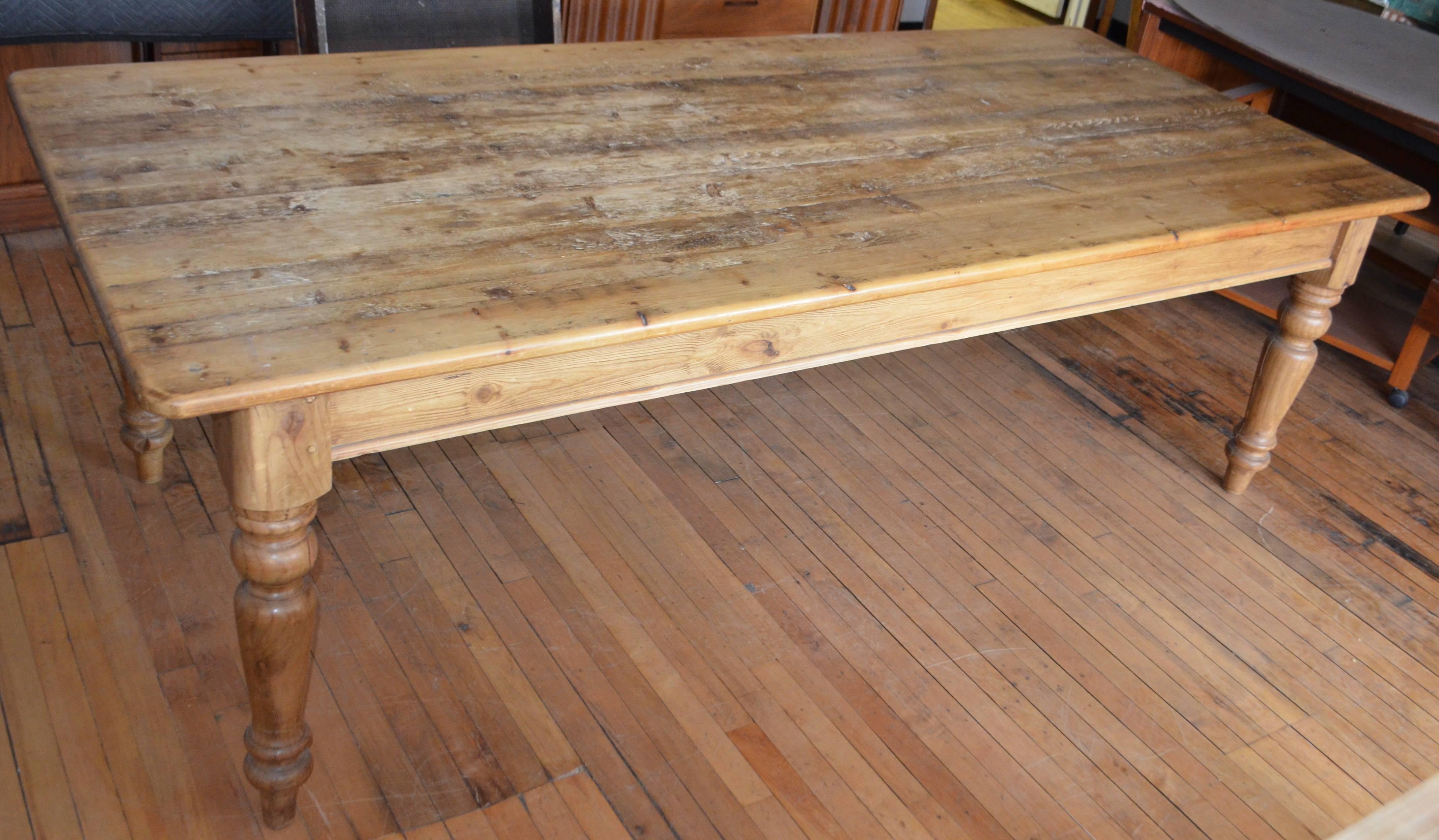 American Late 19th Century Farm Table from Pine with Balustrade Legs