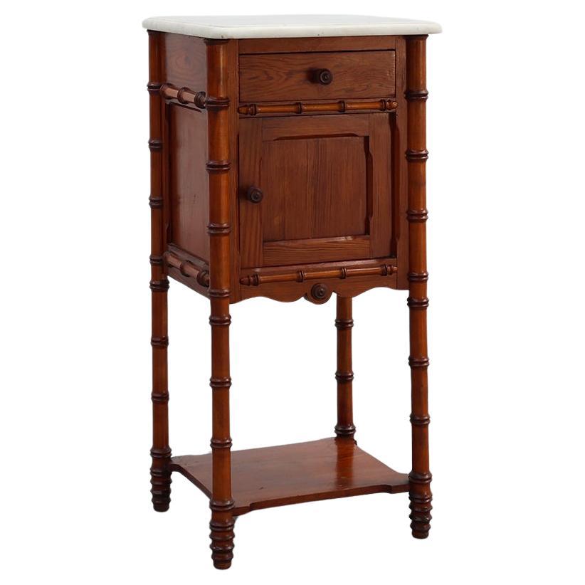 Late 19th century Faux bamboo and marble bedside table, France