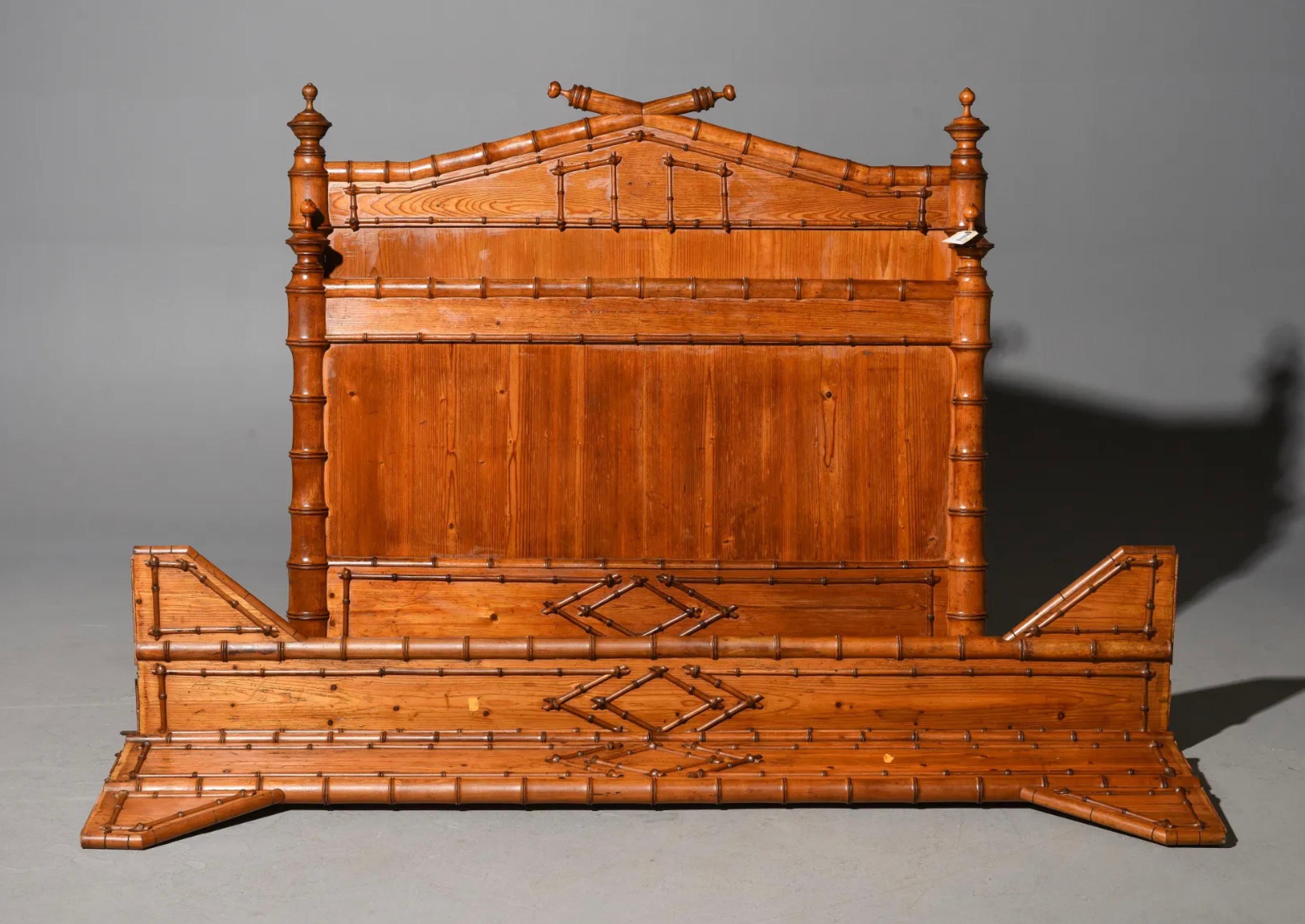 Beautiful French Faux Bamboo Bed with Rails - Rails are 73 inches long each - This bed is a European Size which can easily be converted to an American size by removing the rails and attaching the headboard and footboard to a universal metal bed