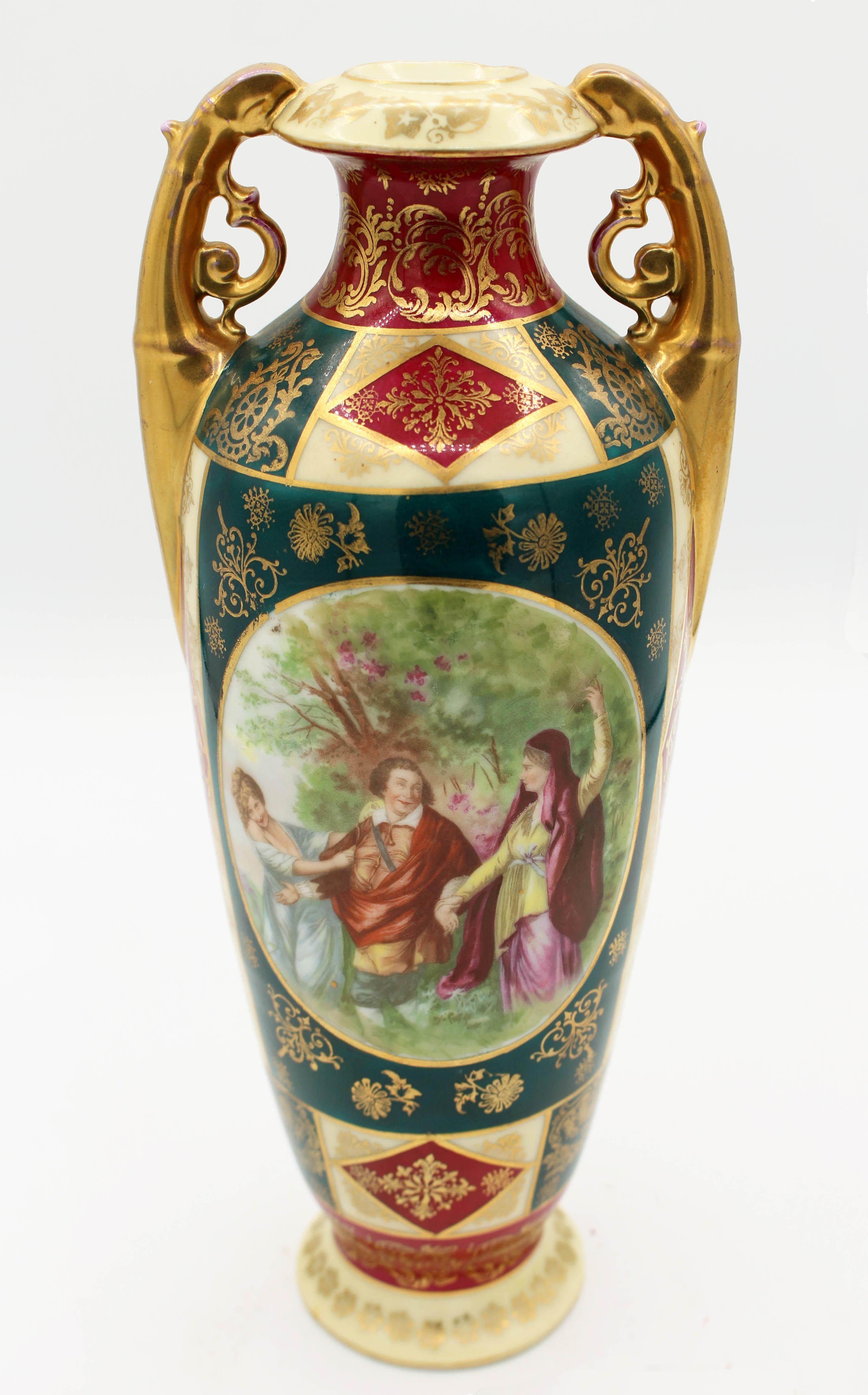 Austrian Late 19th Century Faux Royal Vienna Art Nouveau Vases For Sale