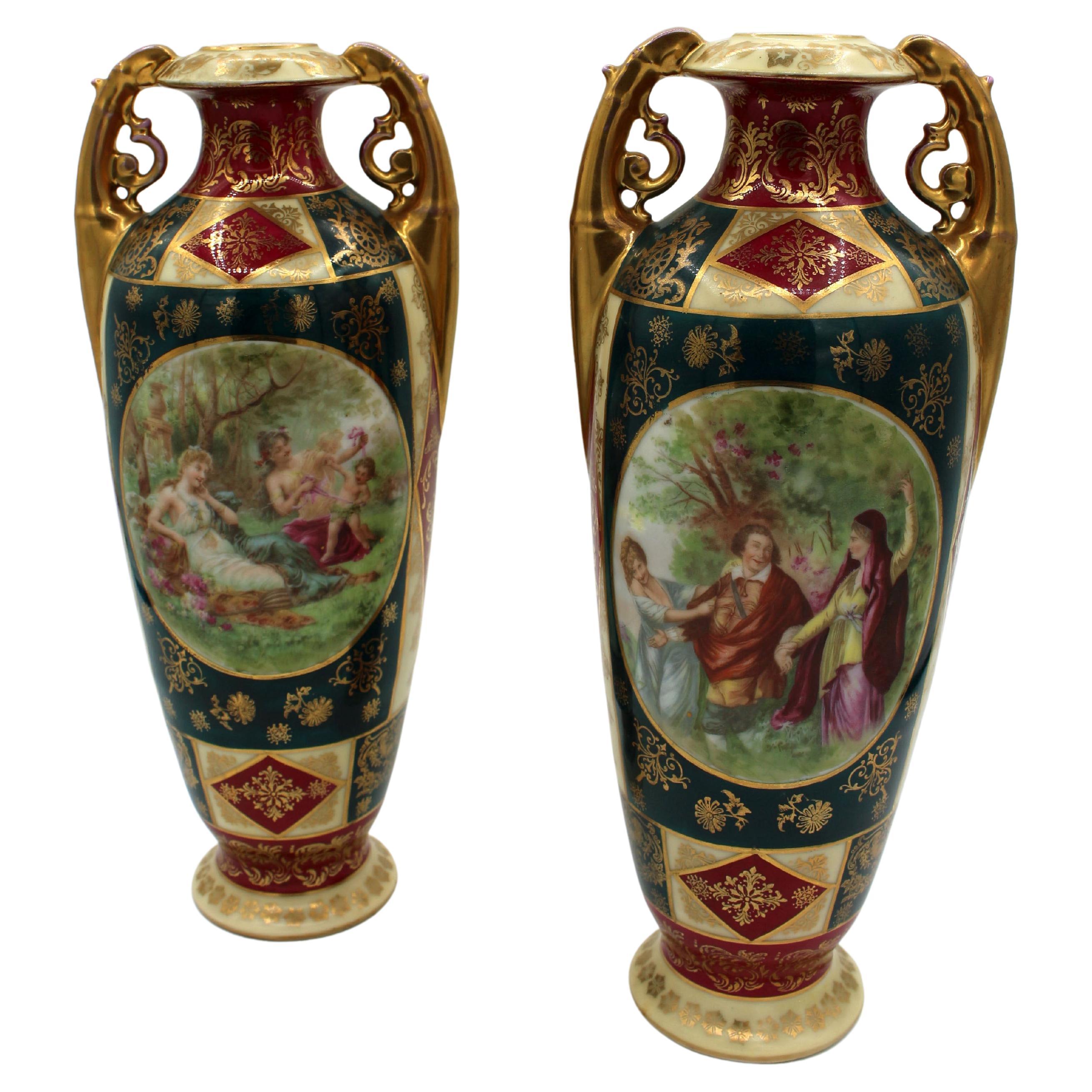 Late 19th Century Faux Royal Vienna Art Nouveau Vases