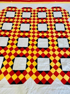 Late 19th Century Federal Chain Quilt with Turkey Red & Chrome Yellow