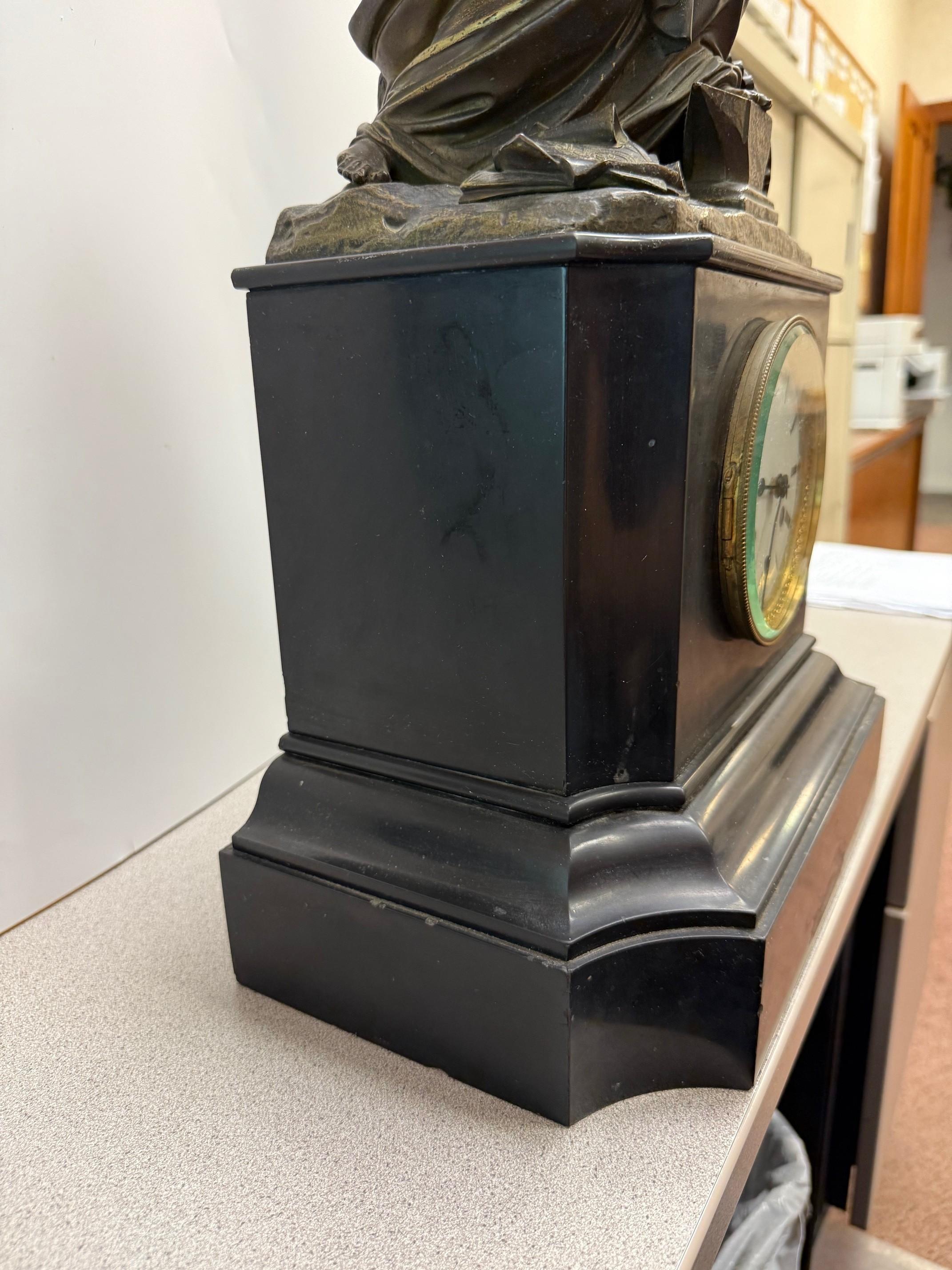 Late 19th Century Figural Bronze and Marble Mantel Clock Industrial Revolution For Sale 6