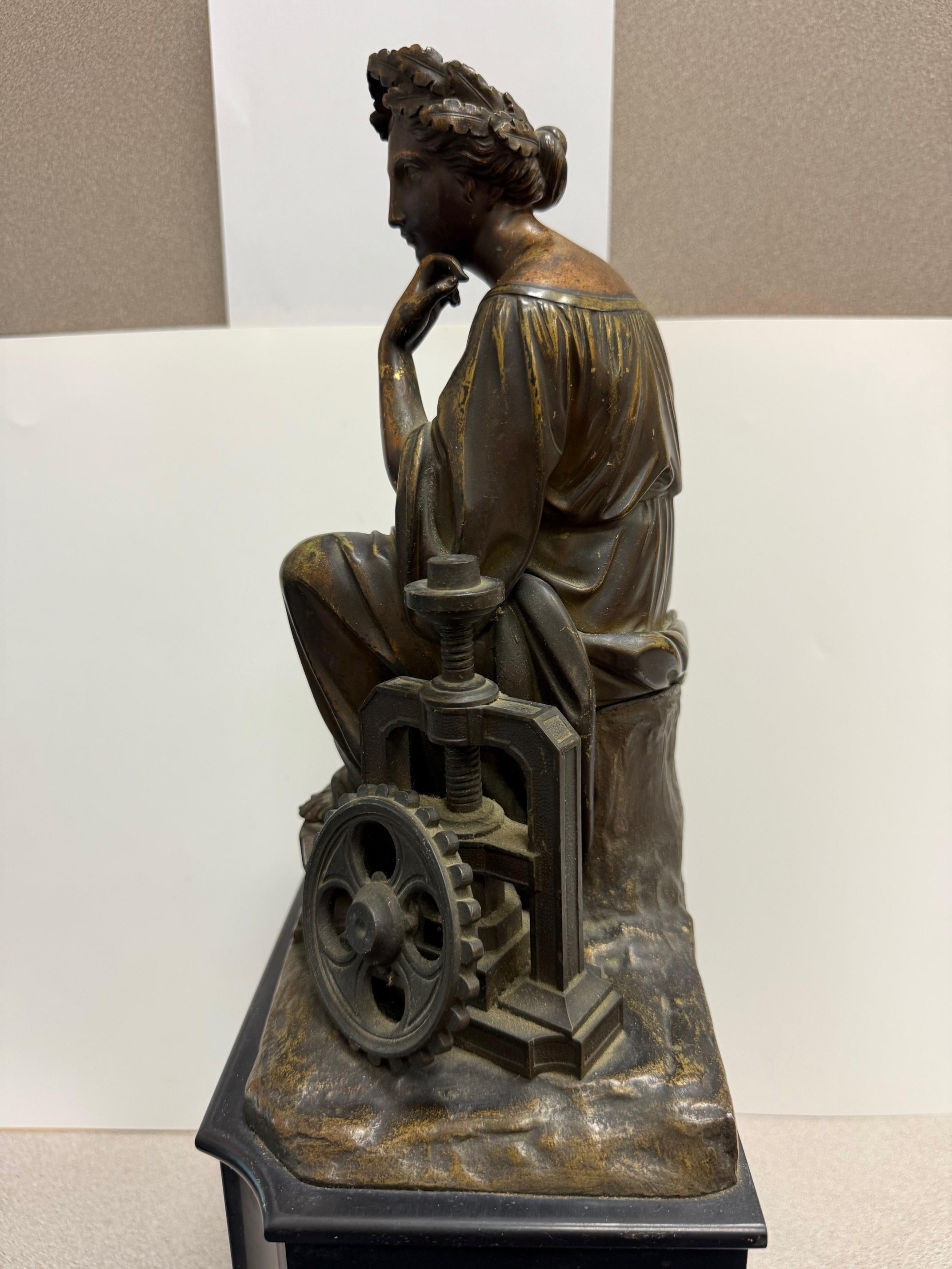 Late 19th Century Figural Bronze and Marble Mantel Clock Industrial Revolution For Sale 8