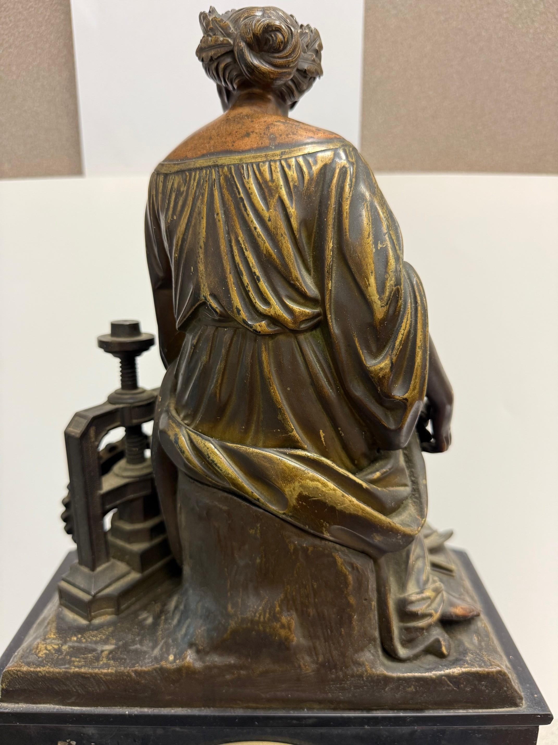 Late 19th Century Figural Bronze and Marble Mantel Clock Industrial Revolution For Sale 9