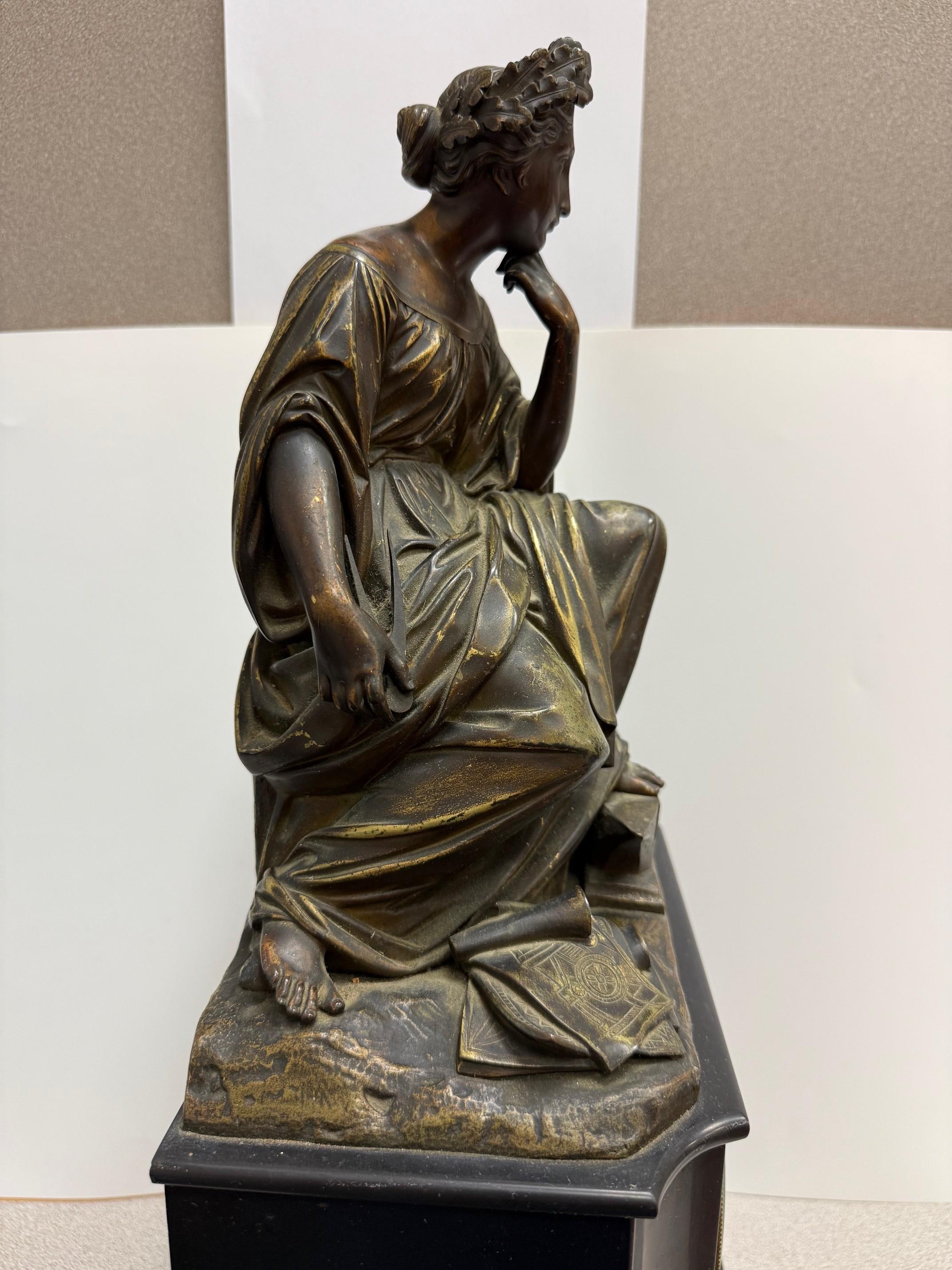 Late 19th Century Figural Bronze and Marble Mantel Clock Industrial Revolution For Sale 10