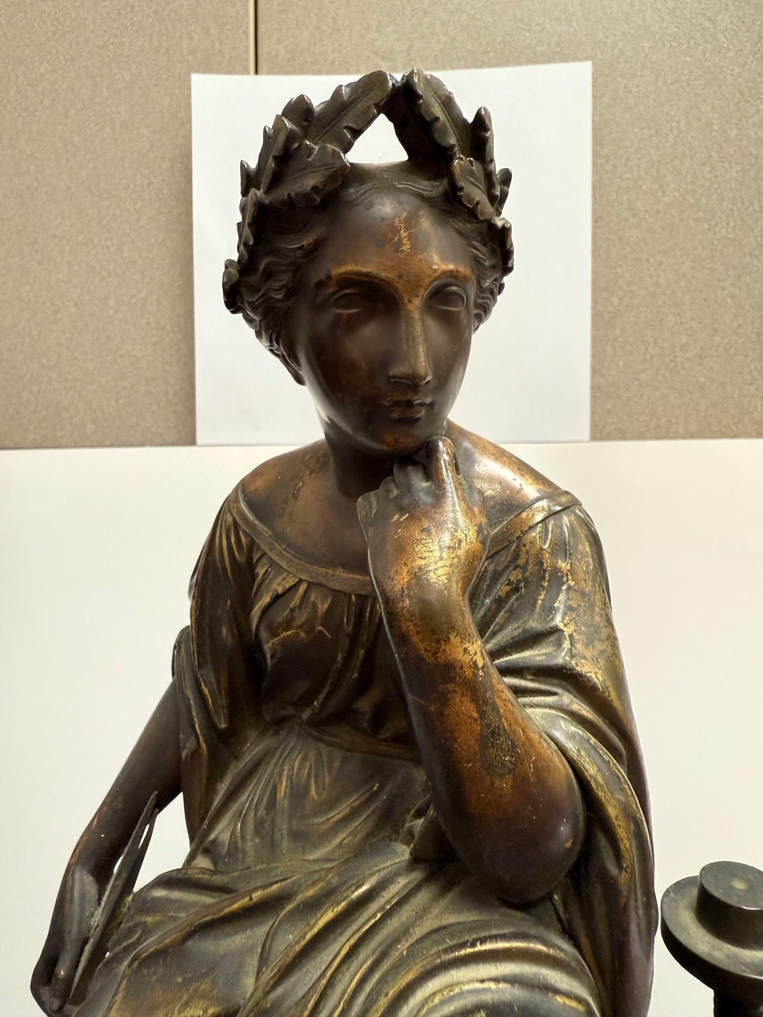 Late 19th Century Figural Bronze and Marble Mantel Clock Industrial Revolution For Sale 1