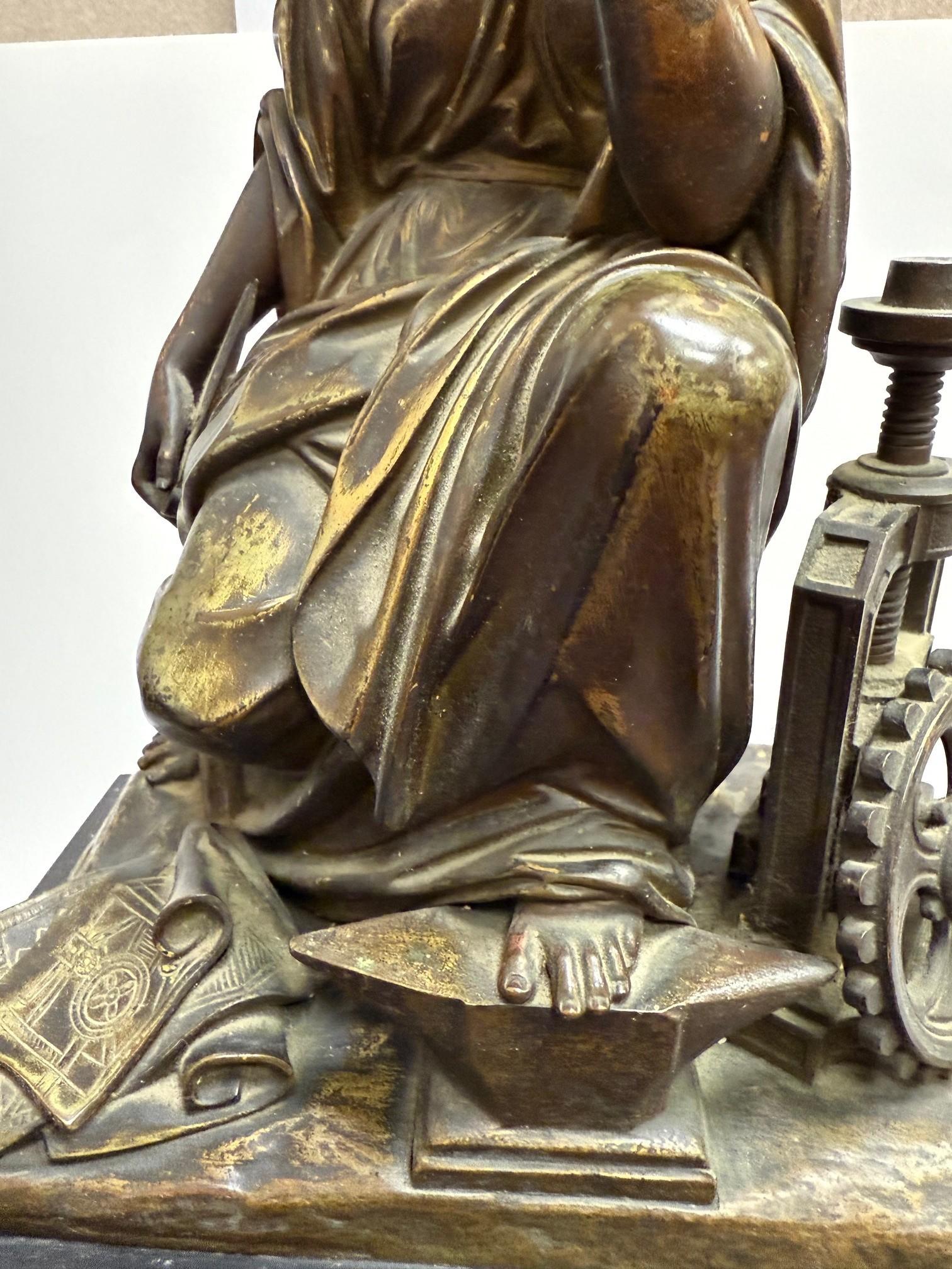Late 19th Century Figural Bronze and Marble Mantel Clock Industrial Revolution For Sale 2