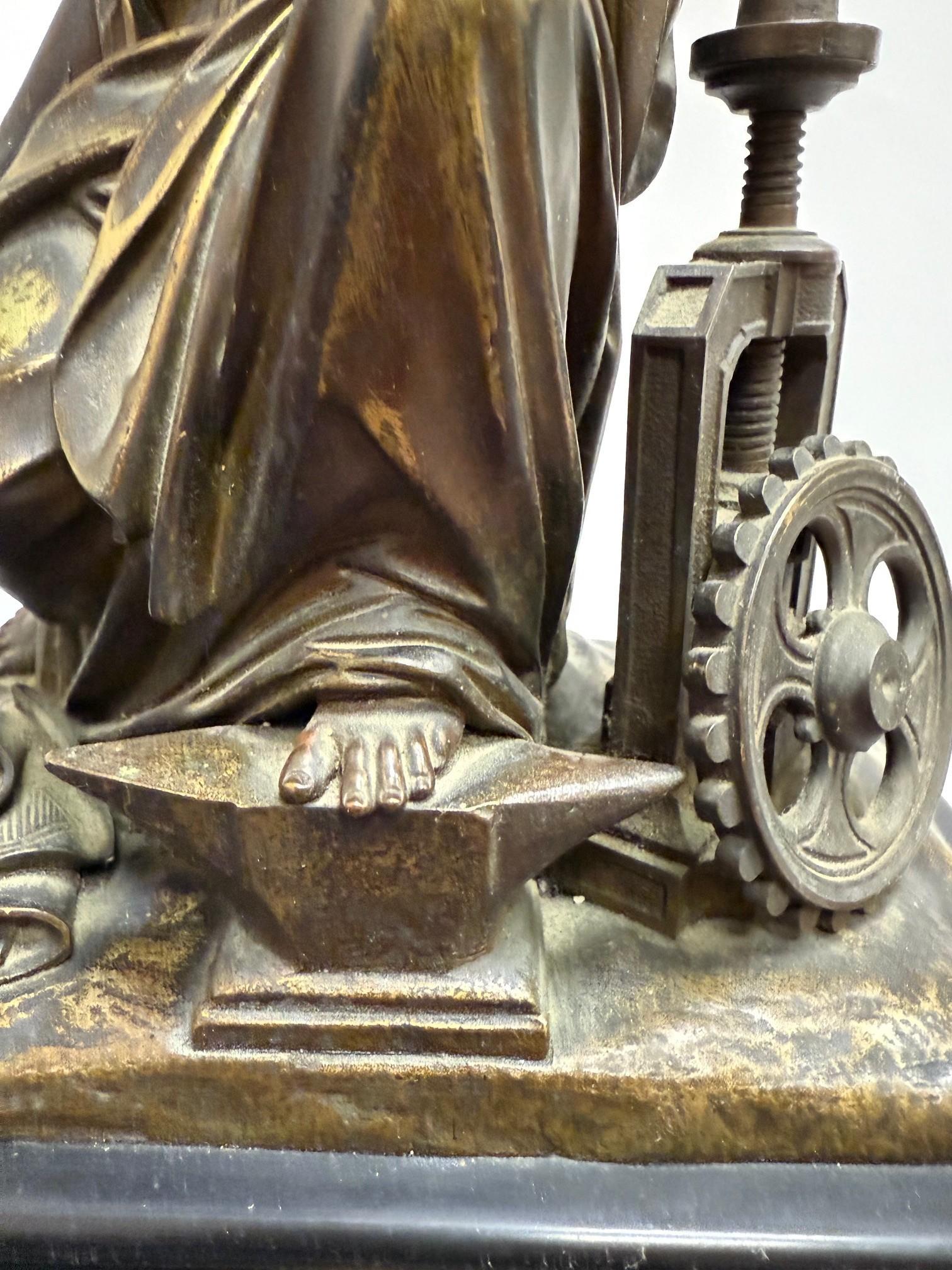 Late 19th Century Figural Bronze and Marble Mantel Clock Industrial Revolution For Sale 3