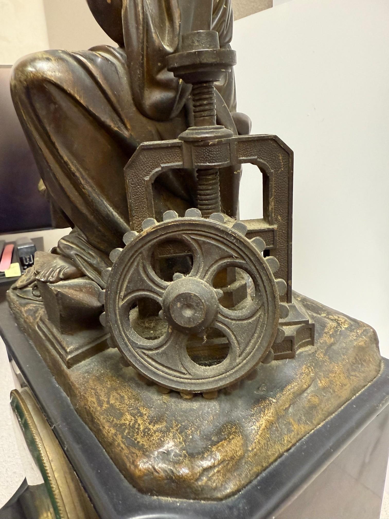 Late 19th Century Figural Bronze and Marble Mantel Clock Industrial Revolution For Sale 4