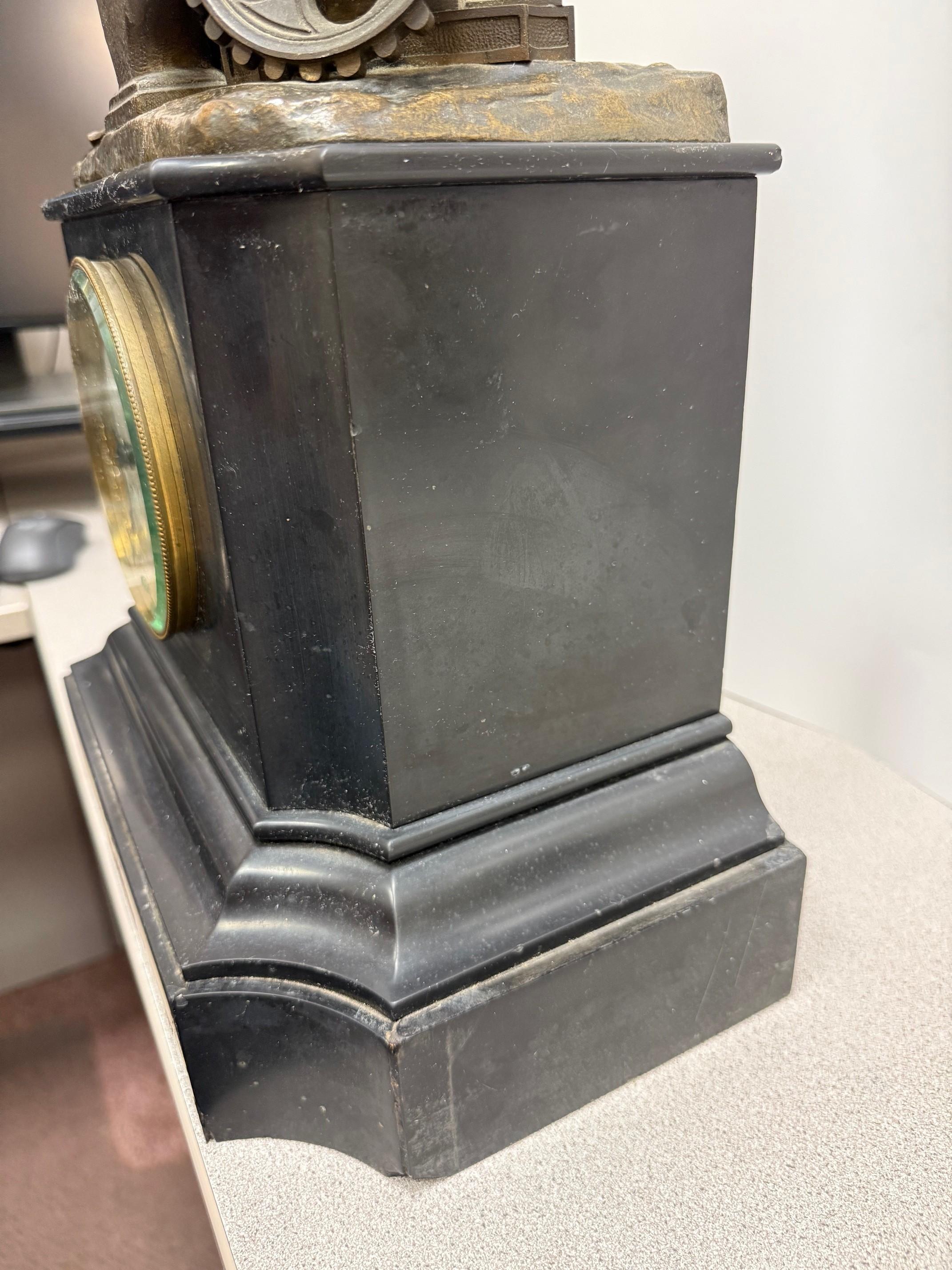 Late 19th Century Figural Bronze and Marble Mantel Clock Industrial Revolution For Sale 5