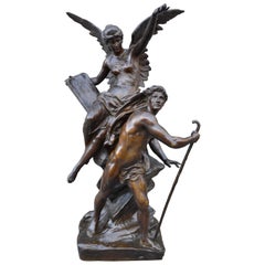 Statue figurative en bronze de la fin du XIXe siècle intitulée « Vox Progressi » par Emile Picault