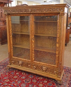 Late 19th Century Figural Carved Tiger Oak China Cabinet By AJ Johnson Chicago