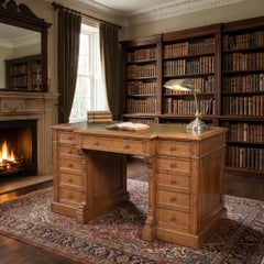 Late 19th Century Figured Oak Breakfront Pedestal Desk