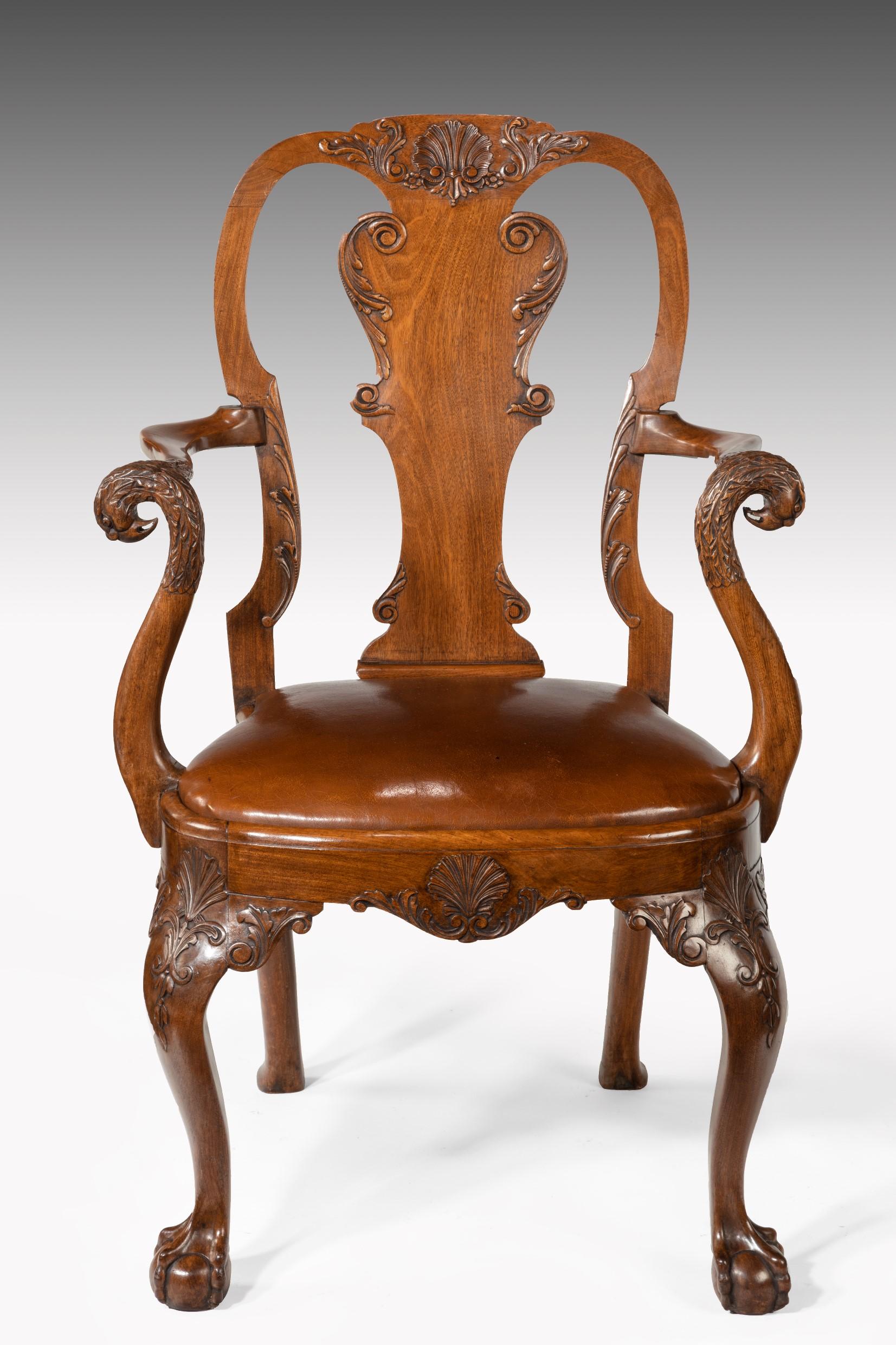 Late 19th Century Finely Carved Eagle Head Walnut and Leather Desk Armchair In Good Condition In Benington, Herts