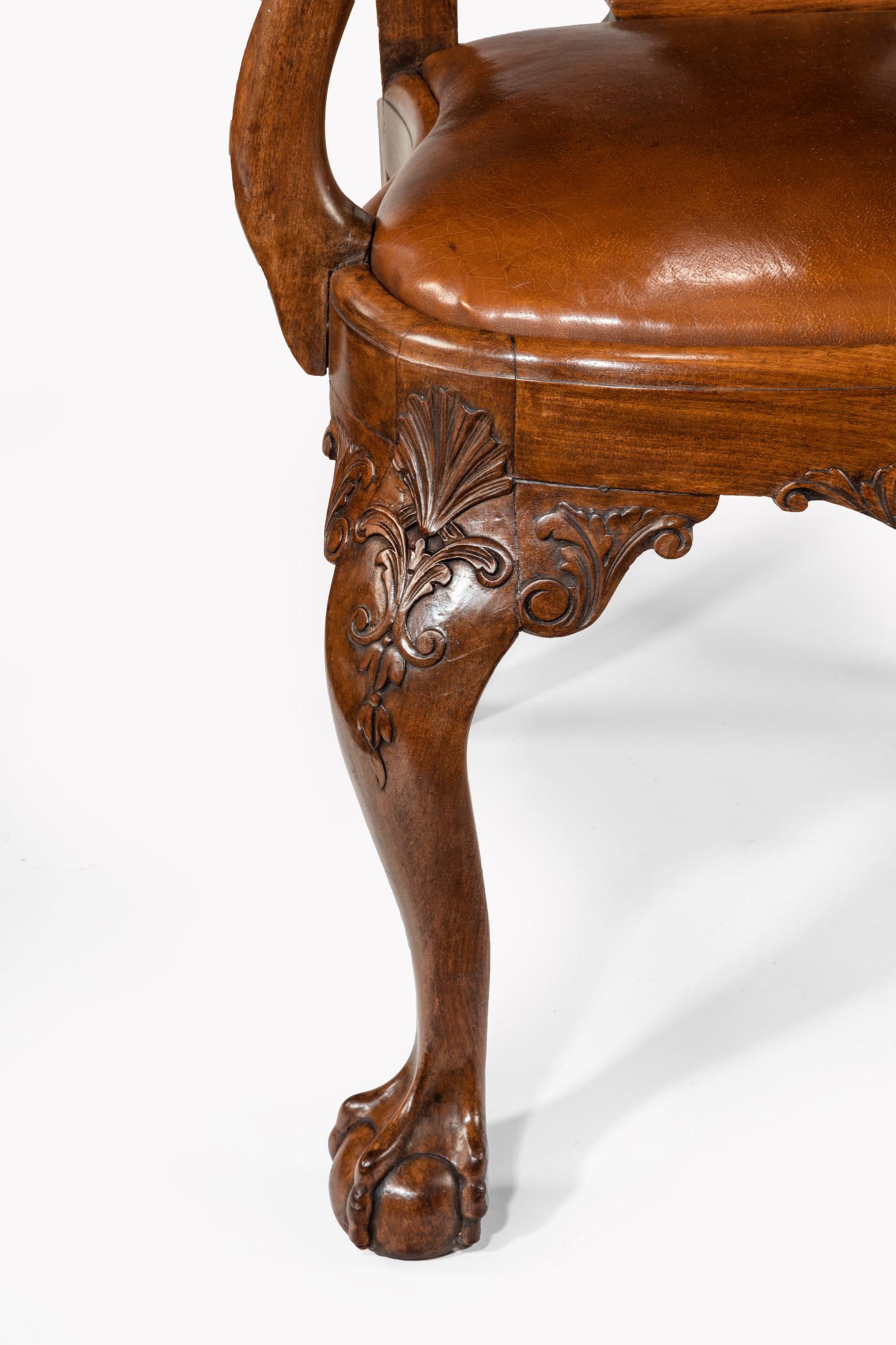Late 19th Century Finely Carved Eagle Head Walnut and Leather Desk Armchair 3
