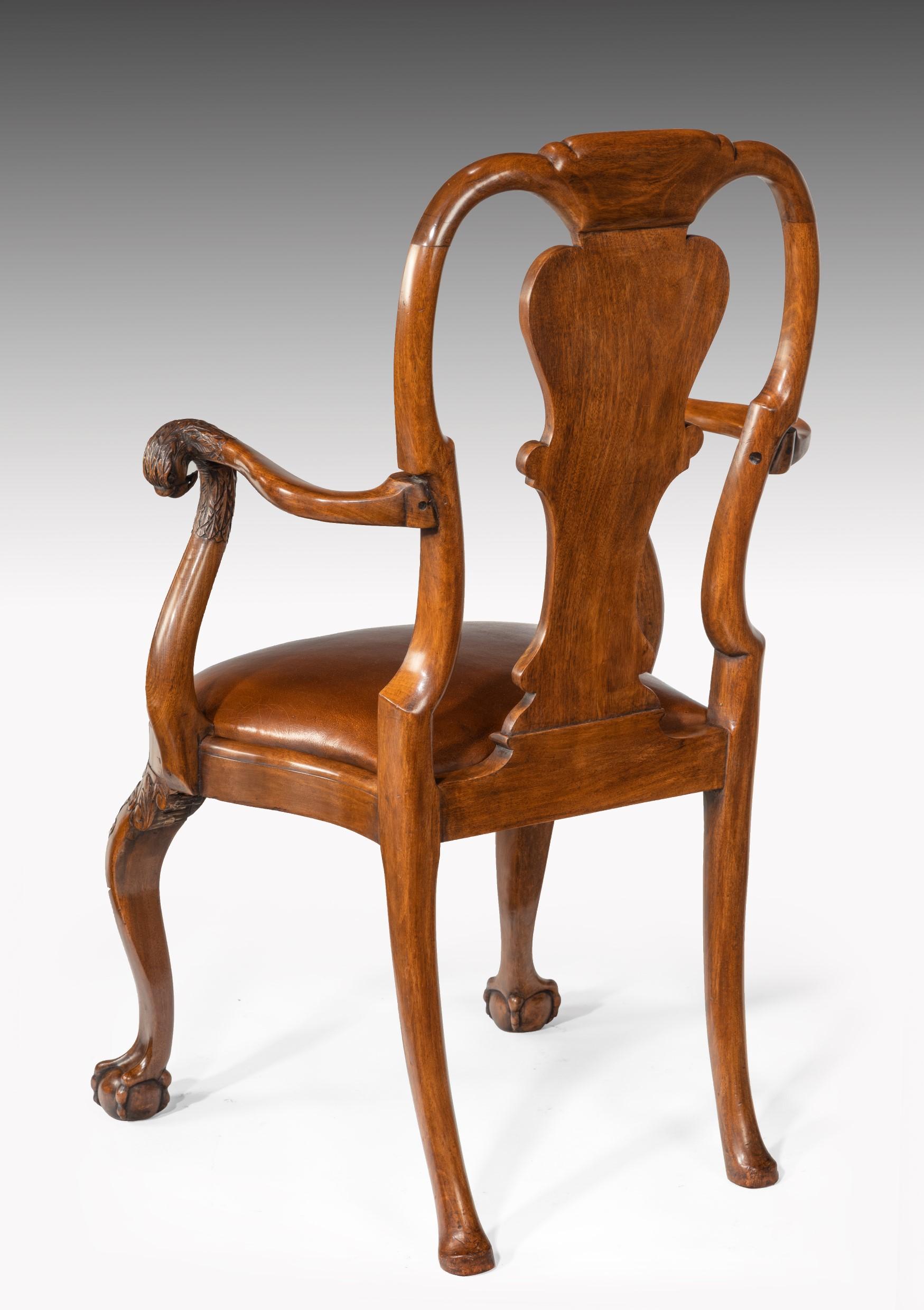 Late 19th Century Finely Carved Eagle Head Walnut and Leather Desk Armchair 4