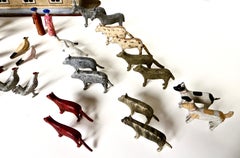 Late 19th Century Flat Bottom Toy Noah's Ark with 34 Figures. German Circa 1880