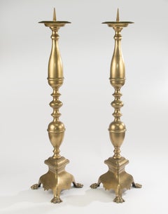 Late 19th Century Floor Candlesticks - Louis XIII Style - Brass - 100 cm tall