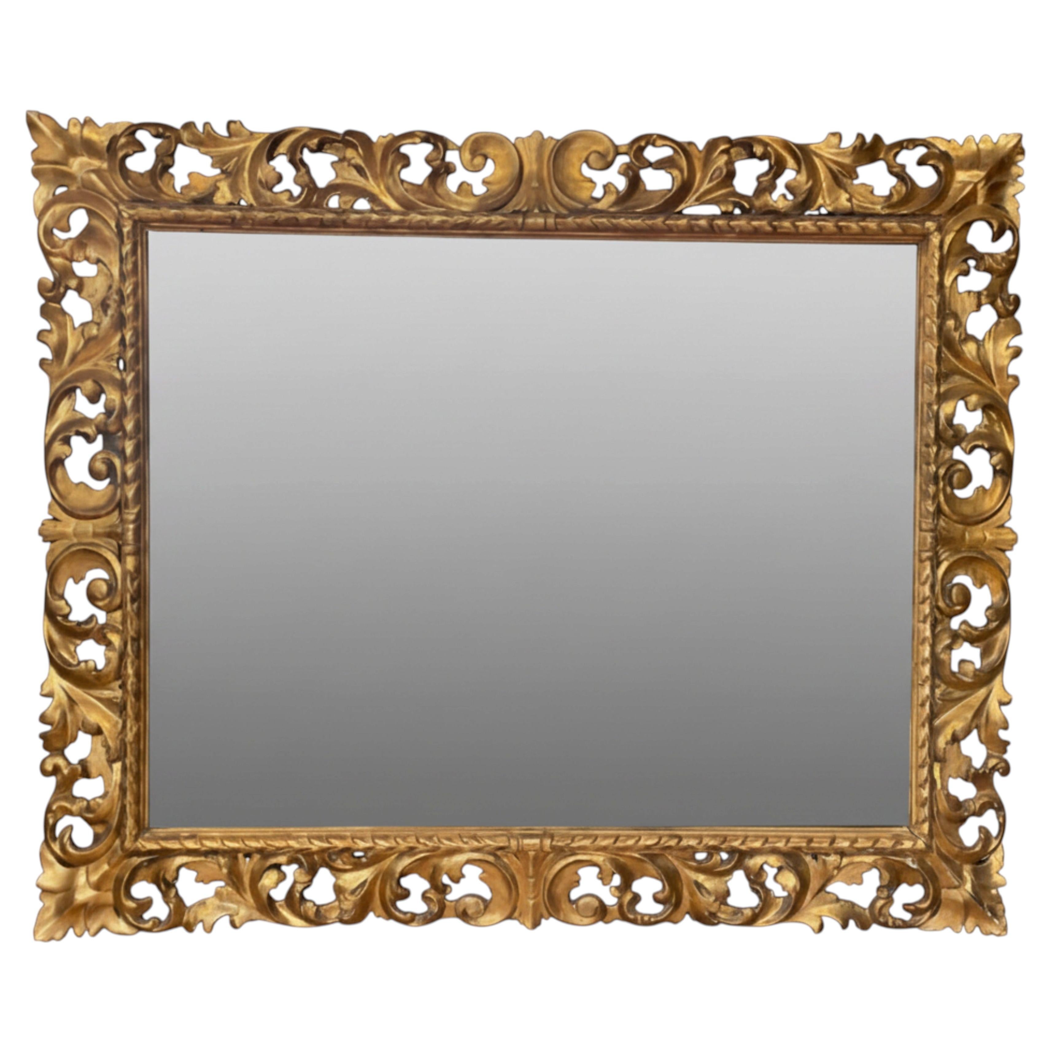 Late 19th C. Florentine Carved and Pierced Giltwood Mirror - from Pope Pius XIII For Sale