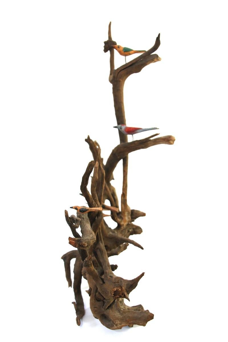 Late 19th Century Folk Art Driftwood Bird Tree In Excellent Condition For Sale In Woodbury, CT