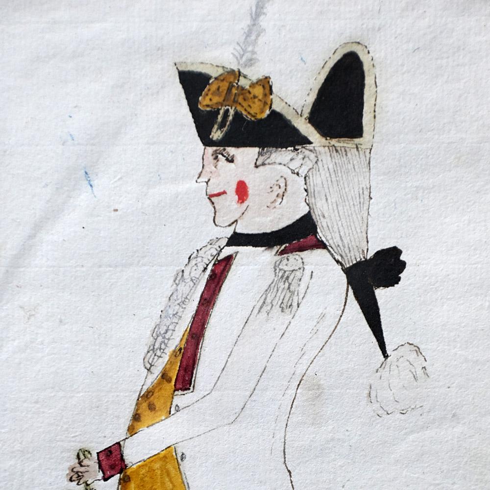 Paper Late 19th Century folk-art French officer painting For Sale