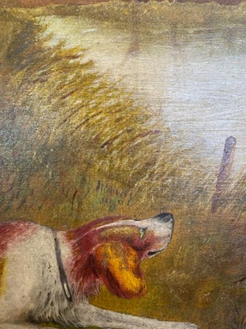 Artisanat Peinture d'art populaire de la fin du XIXe siècle représentant des chiens de chasse près d'un fleuve en vente