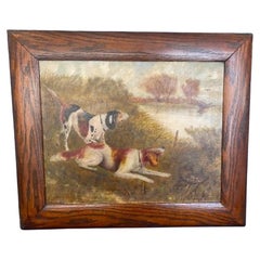Late 19th Century Folk Art Painting Depicting Hound Dogs by a River